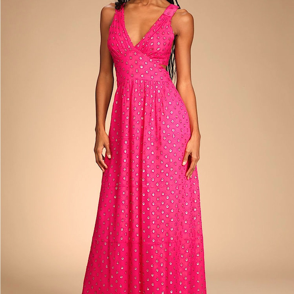 Hot Pink & Gold Maxi Dress